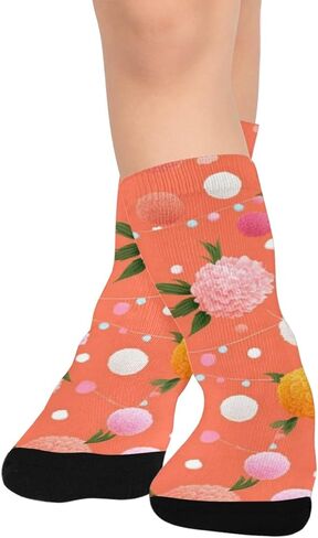 جوارب المشي لمسافات طويلة على شكل زهرة الفاوانيا المرجانية البرتقالية - جوارب شتوية حرارية سميكة دافئة للأولاد والبنات للمدرسة، والارتداء اليومي والأنشطة الخارجية in Kuwait