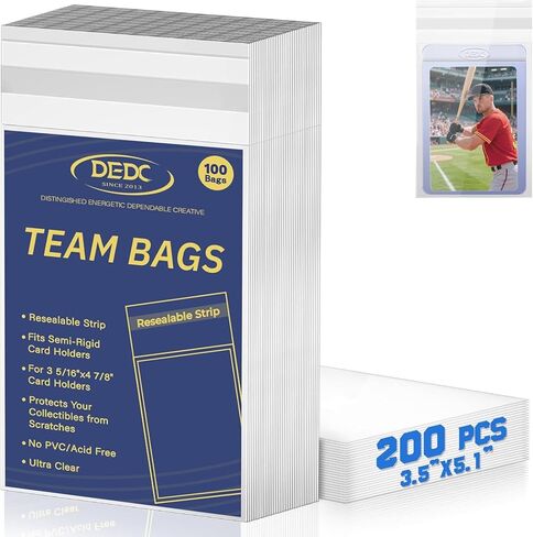 DEDC 200Pcs Team Bags for Semi Rigid Card Holder, Resealable Team Bags for Trading Cards Fits Semi Rigid Sleeves in Saudi Arabia