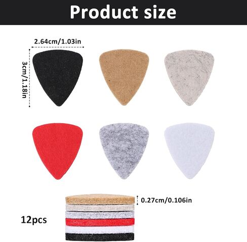 12 PCS Felt Picks for Guitar, 3mm Multi-Color Picks Plectrums for Ukulele Bass Acoustic & Electric Guitars in Saudi Arabia