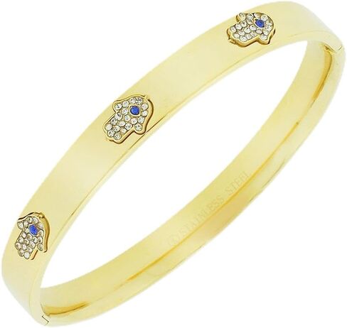 سوار My Daily Styles مصنوع من الفولاذ المقاوم للصدأ باللون الأبيض والأزرق CZ Hamsa Good Luck الإسورة، 7.5 بوصة in Kuwait