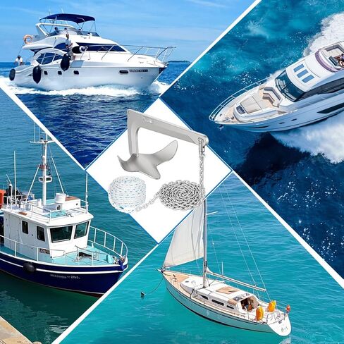 طقم مرساة القارب من الصلب المجلفن بروس ستايل مخلب مرساة، HT G4 سلسلة بحرية قصيرة الارتباط، حبل نايلون 3 حبلا، موصل دوار لصيد القوارب، الإبحار 18 20 21 22 23 24 25 26 27 28 32 35FT قوارب in Kuwait