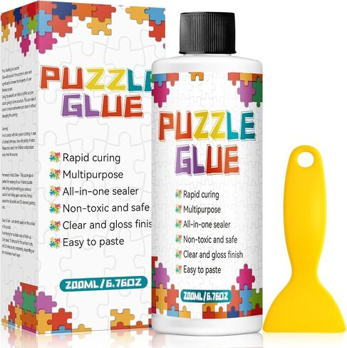 Gigsaw Puzzle Glue مع مكشطة ، غراء الألغاز واضح ، يحافظ بسهولة على الألغاز النهائية ل 3000/4500/5000 قطعة ، والألغاز غير السامة للطفل والبالغين (200 مل) in Kuwait