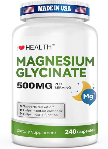 جليسينات المغنيسيوم 500 ملغ لكل كبسولة - 240 كبسولة - مكمل مغنيسيوم عالي الامتصاص للاسترخاء والهدوء ودعم العضلات - لطيف على المعدة - صنع في الولايات المتحدة الأمريكية in Kuwait