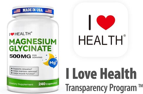 جليسينات المغنيسيوم 500 ملغ لكل كبسولة - 240 كبسولة - مكمل مغنيسيوم عالي الامتصاص للاسترخاء والهدوء ودعم العضلات - لطيف على المعدة - صنع في الولايات المتحدة الأمريكية in Kuwait