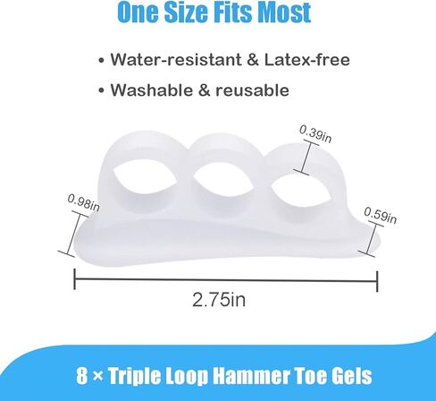 Hammer Toe Straightener Toe Corrector for Women, 8Pcs Toe Support Pads Cushion, Triple Loop Gel Toe Spacers & Separators for Overlapping, Curled, Curved, Claw Toe (White) in Kuwait