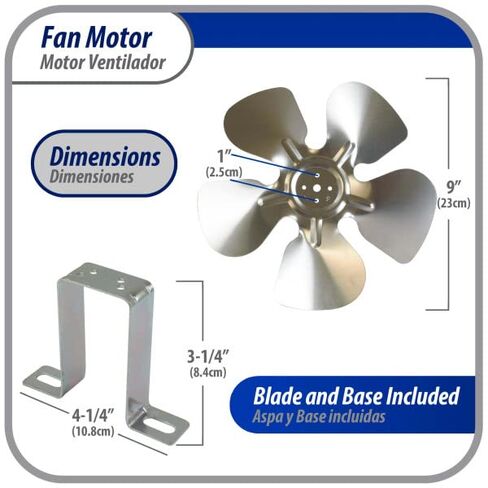 Appli Parts APFM-102E 10W Refrigeration Condenser and Evaporator Motor 220V 60Hz 0.35A 1300rpm Includes Base and 9in Aluminum Fan Blade CCW Shaft end Universal fit in Saudi Arabia