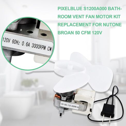 S1200A000 محرك كهربائي لمروحة تنفيس الحمام من Beaquicy - متوافق مع NuTone 686، M686، 687،870 - يستبدل SAP5957893 1200A000، 15591000، 22651000، إلخ - مستوى الضوضاء 50 ديسيبل، 3000 دورة في الدقيقة 120 فولت in Kuwait