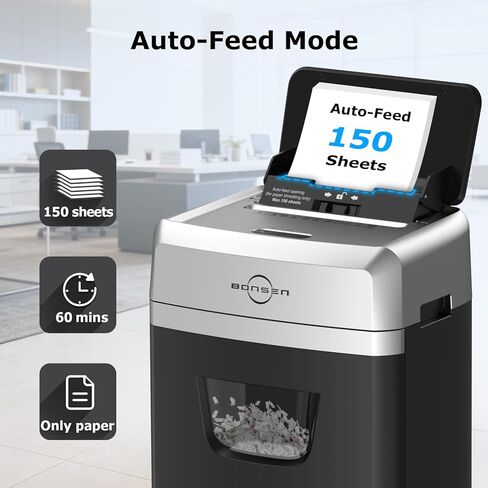 بونسن تمزيق للمكتب ، تمزيق ورق التغذية التلقائي المكون من 120 ورقة ، تمزيق الورق المقطوع الدقيق لاستخدام المكتب المنزلي ، 30 دقيقة/مستوى أمان عالي P-4/6 جالون (S3110) in Kuwait