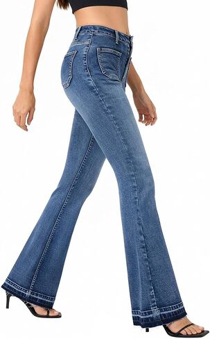 roswear Bell Bottom Jeans for Women High Waist Stretchy Flare Jeans Denim Trousers Pants in Saudi Arabia