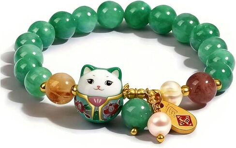 Lucky Cat Bracelet with Blue Crystal – Feng Shui Good Luck Jewelry for Women, Ceramic Cat Pendant for Wealth, Protection & Positive Energy, Meaningful Gift Bracelet in Saudi Arabia