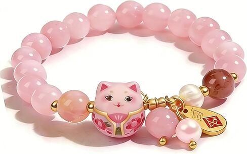 Lucky Cat Bracelet with Blue Crystal – Feng Shui Good Luck Jewelry for Women, Ceramic Cat Pendant for Wealth, Protection & Positive Energy, Meaningful Gift Bracelet in Saudi Arabia