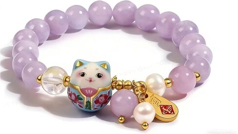 Lucky Cat Bracelet with Blue Crystal – Feng Shui Good Luck Jewelry for Women, Ceramic Cat Pendant for Wealth, Protection & Positive Energy, Meaningful Gift Bracelet in Saudi Arabia