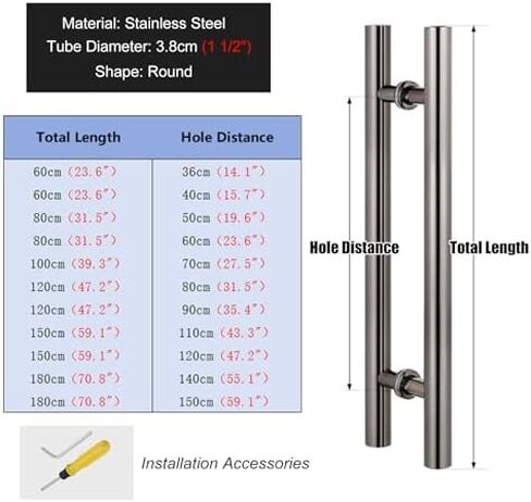 Modern Black Commercial Push Pull Glass Door Handles for Barn Door Double Sided Door Grab for Interior/Exterior Front Door 180X150cm (70.8" X59.1) in Saudi Arabia