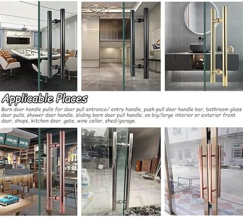 Modern Black Commercial Push Pull Glass Door Handles for Barn Door Double Sided Door Grab for Interior/Exterior Front Door 180X150cm (70.8" X59.1) in Saudi Arabia