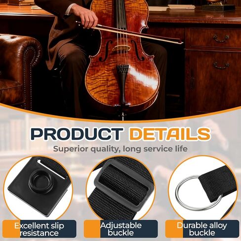 Cello Endpin Anchor,Black Cello Slip Stoppe,Non-slip with O-ring Thick Pad,Anti-Scratch Sponge Adjustable Strap for Cellists Practice Performance in Saudi Arabia