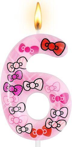 Number 5 Cute Cat Pink Bow Birthday Cake Candle Pink Cartoon Kitty Numeral Cake Topper for Kids Birthday Party Decoration Themed Celebrations Supply in Saudi Arabia