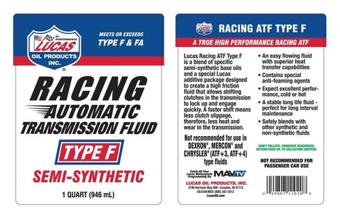 Lucas Oil 11020 Semi-Synthetic Racing Automatic Transmission Fluid Type F - 1 Quart (Pack of 6) in Saudi Arabia
