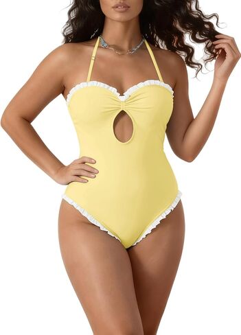 UAURORAO Women Sexy Backless One Piece Swimsuit Polka Dot Monokini Spaghetti Strap Cut Out Bathing Suit Swimwear in Kuwait