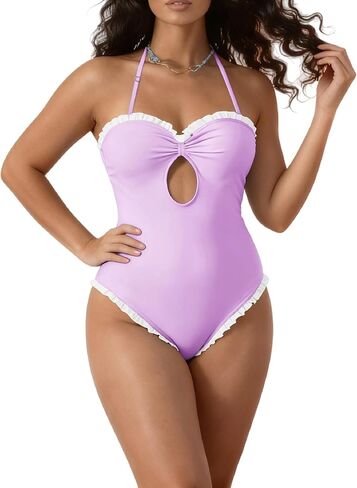 UAURORAO Women Sexy Backless One Piece Swimsuit Polka Dot Monokini Spaghetti Strap Cut Out Bathing Suit Swimwear in Saudi Arabia