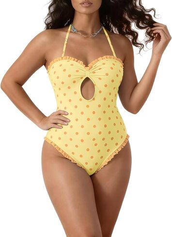 UAURORAO Women Sexy Backless One Piece Swimsuit Polka Dot Monokini Spaghetti Strap Cut Out Bathing Suit Swimwear in Saudi Arabia