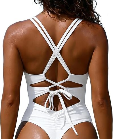 Leoparts Women’s Sexy One Piece Swimsuit Ruched Tummy Control Bathing Suit Thong Crisscross Tie Back Swim Suit in Kuwait