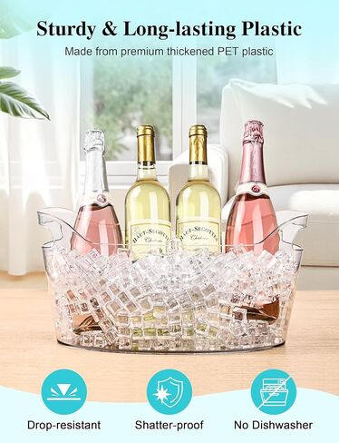 HOYTST 7L Ice Buckets for Parties, 2-Pack Clear Acrylic Champagne Bucket, Large Beverage Tub with Scoop, Portable Cooler Barrel for Cocktail, Beer, Wine Drinks, Mimosa Bar Supplies in Saudi Arabia