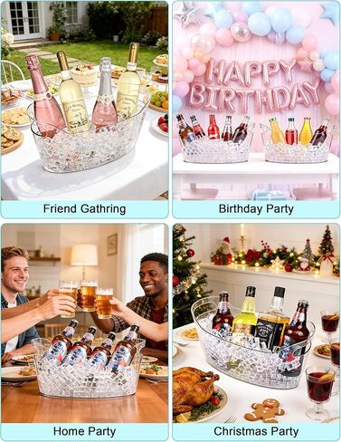 HOYTST 7L Ice Buckets for Parties, 2-Pack Clear Acrylic Champagne Bucket, Large Beverage Tub with Scoop, Portable Cooler Barrel for Cocktail, Beer, Wine Drinks, Mimosa Bar Supplies in Saudi Arabia