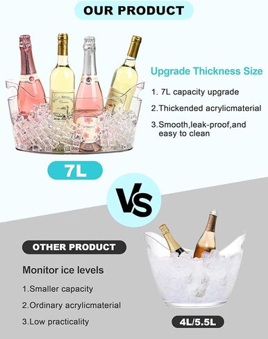 HOYTST 7L Ice Buckets for Parties, 2-Pack Clear Acrylic Champagne Bucket, Large Beverage Tub with Scoop, Portable Cooler Barrel for Cocktail, Beer, Wine Drinks, Mimosa Bar Supplies in Saudi Arabia
