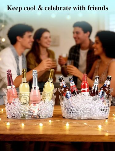 HOYTST 7L Ice Buckets for Parties, 2-Pack Clear Acrylic Champagne Bucket, Large Beverage Tub with Scoop, Portable Cooler Barrel for Cocktail, Beer, Wine Drinks, Mimosa Bar Supplies in Saudi Arabia