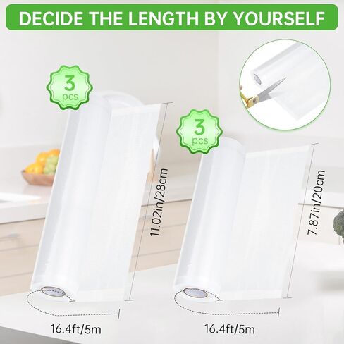 أكياس مانعة للتسرب متوافقة مع Mesliese، درجة الغذاء، شفافة وسهلة الاستخدام، 3 لفات مقاس 7.87 بوصة × 16.4 قدم و3 لفات مقاس 11.02 بوصة × 16.4 قدم in Kuwait