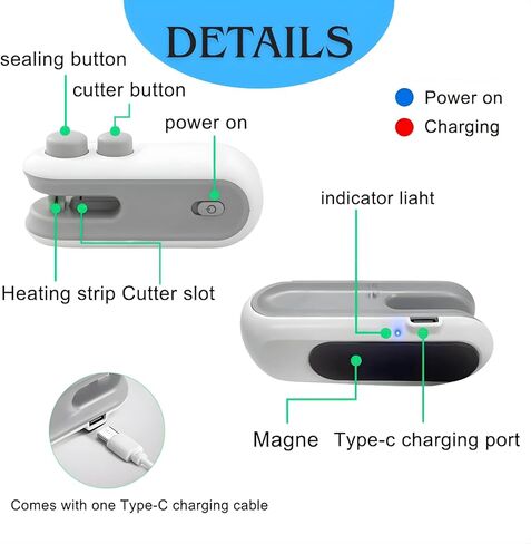 Mini Bag Sealer - 2 in 1 Heat Sealer with Cutter, Rechargeable Handheld Bag Resealer, Bag Sealer with Cutter and Magnet, Sealer for Chips, Snacks, Food Storage Bags, 2026 Gift for Women in Saudi Arabia
