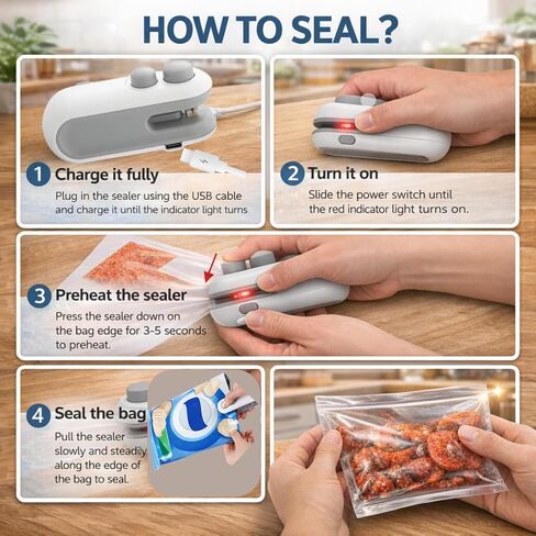 Mini Bag Sealer - 2 in 1 Heat Sealer with Cutter, Rechargeable Handheld Bag Resealer, Bag Sealer with Cutter and Magnet, Sealer for Chips, Snacks, Food Storage Bags, 2026 Gift for Women in Saudi Arabia