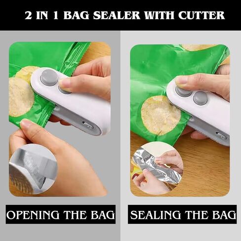 Mini Bag Sealer - 2 in 1 Heat Sealer with Cutter, Rechargeable Handheld Bag Resealer, Bag Sealer with Cutter and Magnet, Sealer for Chips, Snacks, Food Storage Bags, 2026 Gift for Women in Saudi Arabia
