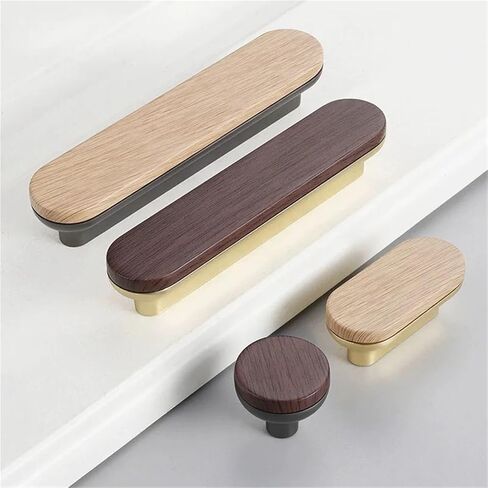 Wooden Furniture Handles Solid Wood Grain Door Handle Drawer Wardrobe and Cabinet 1Pcs(Copper-Oak-C32mm) in Saudi Arabia