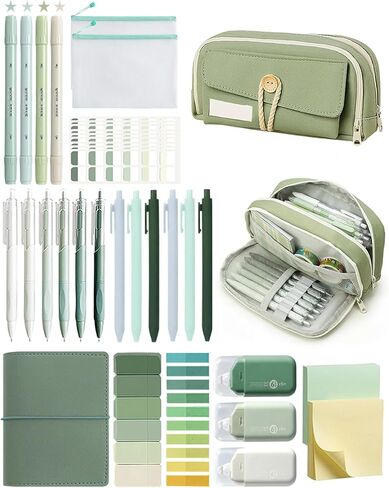 34 PCS Pencil Case مع سعة كبيرة ، حقيبة من 4 مقاطع ، قماش ناعم محمول ، أقلام تمييز ، شريط تصحيح ، مقطع ، مجموعة البوصلة ، غسل سهلة ، أساسية في دراسة جمالية أنيقة (خضراء) in Kuwait
