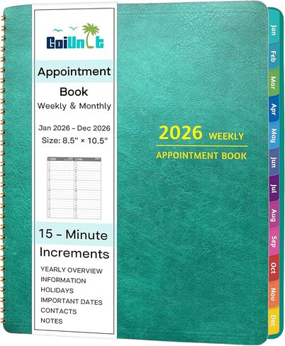 2026 كتاب المواعيد - يناير - ديسمبر 2026 ، مخطط المواعيد مع انتشار أسبوعي "8.5" x 10.5 "، زيادات كبيرة ، 15 دقيقة ، 2026 مخططًا يوميًا مع جيوب ، علامات تبويب ، غلاف ناعم in Saudi Arabia