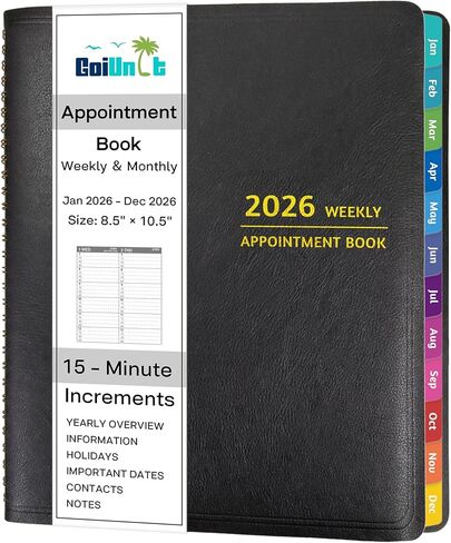 2026 Appointment Book - January - December 2026, Appointment Planner with Weekly ＆ Monthly Spread, 8.5'' x 10.5'', Large, 15 Minute Increments, 2026 Daily Planner with Pockets, Tabs, Soft Cover in Kuwait