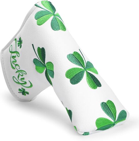 أغطية رأس Live Lucky Golf، غطاء رأس جلدي للسائق، غطاء خشبي للممر، أغطية رأس هجينة - أغطية رأس نادي الجولف شامروك المطرزة المتقدمة للرجال باللون الأبيض in Saudi Arabia