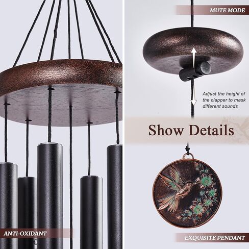 Sympathy Wind Chimes for Outside 34" Vintage Hummingbird Memorial Wind Chimes Outdoor for Garden Patio Porch Decoration Birthday Memorial Sympathy Gift for Loved One Mom Dad Grandpa Grandma Friends in Saudi Arabia