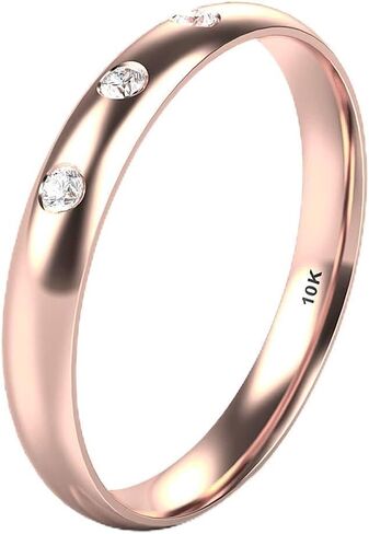 10K أبيض/أصفر/روز الذهب 3 ماس 3 مم قبة زفاف خاتم الفرقة in Kuwait