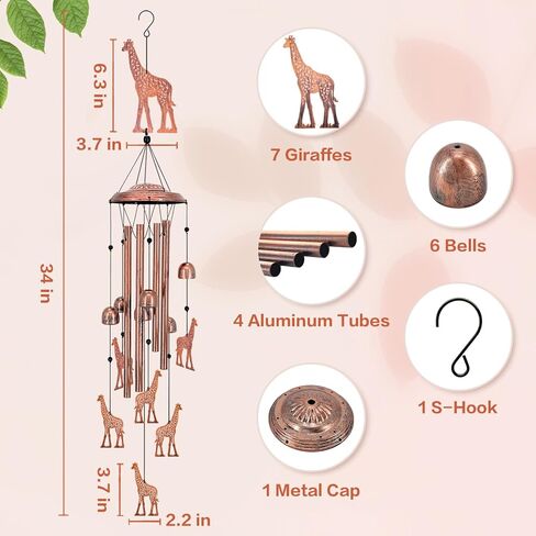 Giraffe Wind Chimes for Outside,Giraffe Gifts for Women Men/Memorial Gifts/Birthday Gift Metal windchimes Outdoors/Indoors,Garden Decor,Patio,Home,Porch,Yard Decorations in Saudi Arabia