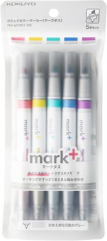 KOKUYO Mark+ قلم تلوين ثنائي الاتجاه، 5 عبوات (وردي، أزرق، أخضر، أرجواني، وأصفر) PM-MT200-5S in Kuwait