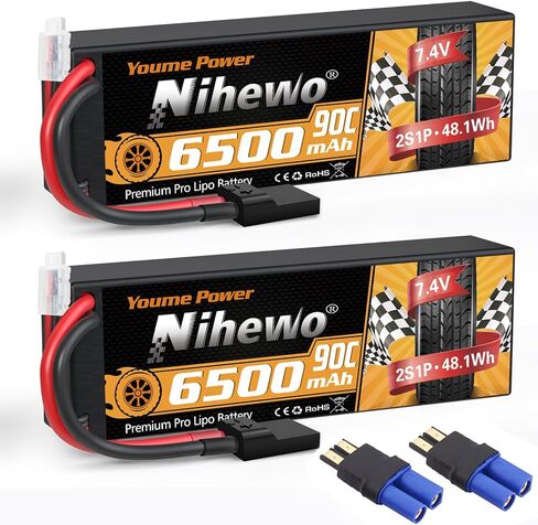 2S Lipo Battery 6500mAh 7.4V RC Battery 90C علبة صلبة مع TR + EC5 متوافقة مع مركبات شاحنة سيارة RC Car Truggy Truggy Buggy Boat Poatplane Models in Kuwait