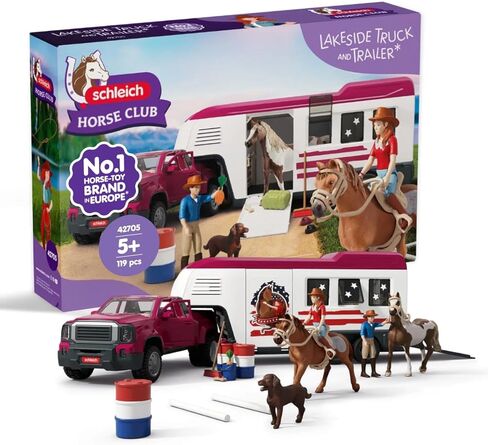 Schleich Horse Club - 119 PC Lakeside Truck and Trailer Playset With 2 Horse Figurines, 2 Poseable Rider Figures and Accessories - Interactive Play for Girls and Boys - Toys for Kids Ages 5+ | 42705 in Saudi Arabia