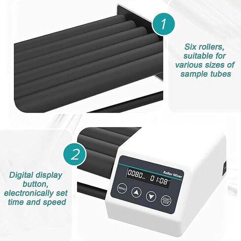 Digital Orbital Shaker,Test Tube Roller Mixer 4 Rollers,Lab Roller Mixer,Horizontal Rolling Speed 20 to 80 RPM,1 min-23h59min Timer and Continuous Modes in Kuwait