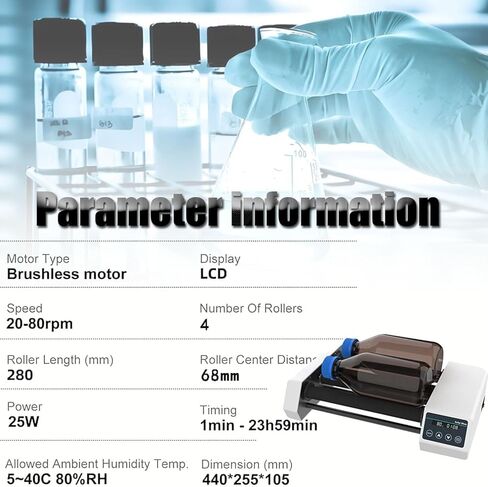 Digital Orbital Shaker,Test Tube Roller Mixer 4 Rollers,Lab Roller Mixer,Horizontal Rolling Speed 20 to 80 RPM,1 min-23h59min Timer and Continuous Modes in Kuwait