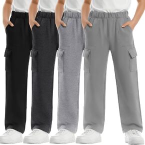 4 Pack Boy's Cargo Sweatpants Straight Leg Elastic Track Pants Baggy Open Bottom Joggers Workout Pants with Pockets in Kuwait