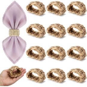 12Pcs Napkin Rings Rattan for Thin Napkins, Handwoven Semicircle Wicker Napkin Holders for Boho Farmhouse Table Decor, for Thanksgiving, Weddings, Easter and Coastal Summer Parties in Saudi Arabia
