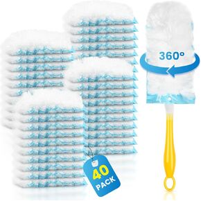 40 عبوة منفضة إعادة تعبئة لـ Swiffer® Duster، مجموعة عبوات منفضة شديدة التحمل 360 درجة، تقنية امتصاص كهرباء قوية، مناسبة للأثاث والستائر والمكاتب والمشاهد الأخرى مع مقبض قصير واحد in Kuwait