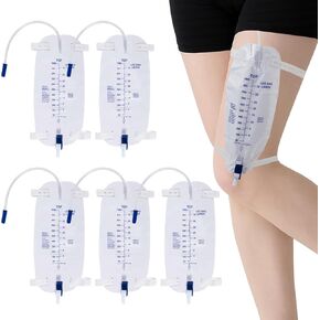 5 عبوات من أكياس الساق بسعة 1000 مل لجمع البول، مريحة وسرية مع تصريف سهل بالصنبور، تصميم مانع للتسرب لأسلوب حياة نشط in Kuwait